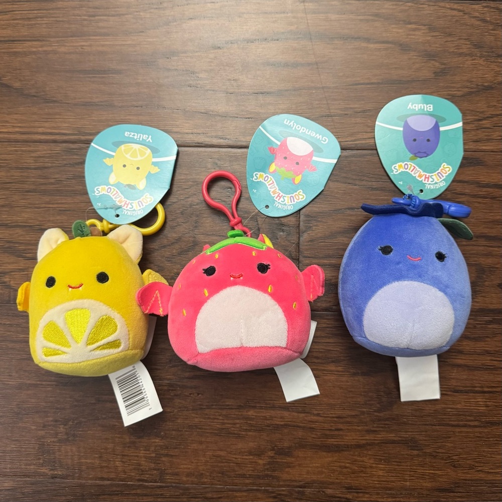 Squishmallow (NWT) Fruit mini keychain Plushie bundle